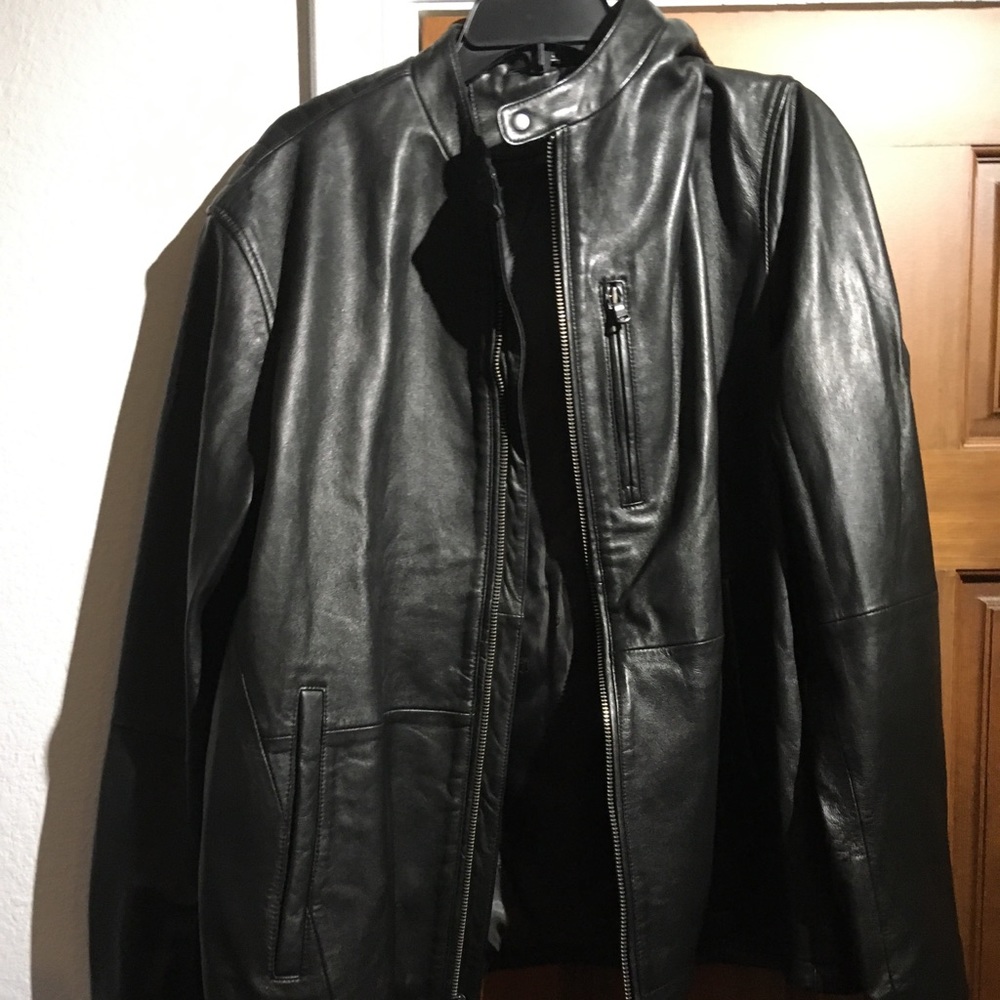 John varatos star black leather jacket